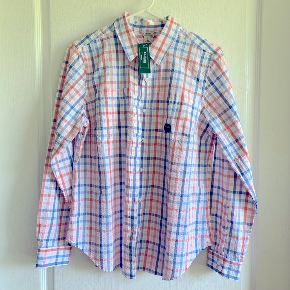 L.L. Bean Blue and Red Casual Button Down Shirt